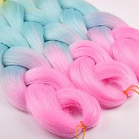 Pink Braiding Hair 3 Packs Ombre Braiding Hair 24 Inch Jumbo Braiding Hair Supplies Synthetic Hair For Braiding 3Tone Rainbow Co