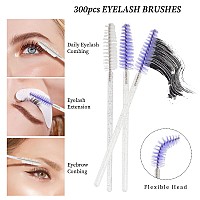 300Pcs Disposable Mascara Wands Spoolie Brush Crystal Eyebrow Brushes Eyelash Extension Applicator Makeup Kitspurplewhite