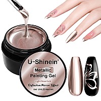 Ushinein 8Ml Metallic Painting Nail Polish Gel Light Rose Gold Painted Gel Nail Polish 3D Metal Painting Gel Drawing Mirror N