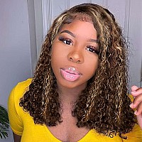 Legendhair Honey Blonde Bob Wig Human Hair Short Curly Bob Wigs For Black Women 427 Highlight Ombre 13X4 Lace Front Wigs Gluele