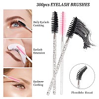 300Pcs Disposable Mascara Wands Spoolie Brush Crystal Eyebrow Brushes Eyelash Extension Applicator Makeup Kitspinkblack