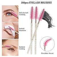 300Pcs Disposable Mascara Wands Spoolie Brush Crystal Eyebrow Brushes Eyelash Extension Applicator Makeup Kitsgold Pink