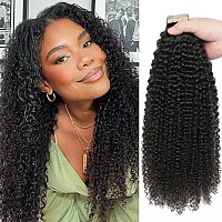 Hotlulana 60Pcs 26 Inch Tape In Hair Extensions Human Hair Kinky Curly Tape Ins For Black Women 3C 4A Full Head Real Human Hair