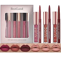 Bestland 6Pcs Matte Liquid Lipstick Lip Liner Pens Set One Step Lips Makeup Kits Pigment Velvety Nude Lip Stain Waterproof Lo