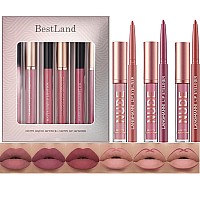 Bestland 6Pcs Matte Liquid Lipstick Lip Liner Pens Set One Step Lips Makeup Kits Pigment Velvety Nude Lip Stain Waterproof Lo