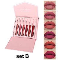 Bestland 6Pcs Matte Liquid Lipstick Makeup Set Matte Liquid Longlasting Wear Nonstick Cup Not Fade Waterproof Lip Gloss Lite