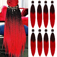 Ombre Red Braiding Hair Pre Stretched 26 Inches Ombre Red 8 Packslot Braid Hot Water Setting Professional Synthetic Braiding Ha