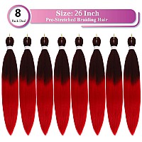 Ombre Red Braiding Hair Pre Stretched 26 Inches Ombre Red 8 Packslot Braid Hot Water Setting Professional Synthetic Braiding Ha