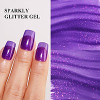 Imtiti Glitter Gel Nail Polish 05 Fl Oz Deep Purple Iridescent Glitter Gel Polish Soak Off Led Uv Shimmer Sparkle Nail Gel Pol