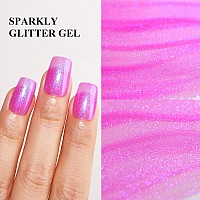 Imtiti Glitter Gel Nail Polish 05 Fl Oz Pink Iridescent Glitter Gel Polish Soak Off Led Uv Shimmer Sparkle Nail Gel Polish Diy