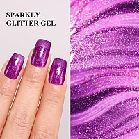 Imtiti Glitter Gel Nail Polish 05 Fl Oz Purple Iridescent Glitter Gel Polish Soak Off Led Uv Rainbow Shimmer Sparkle Nail Gel