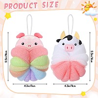 Nuenen 2 Pcs Bath Loofahs Kids Toddler Body Loofahs Cute Cartoon Kids Loofah Kid Bath Sponges Loofah Bath Pouf Body Scrubber Mes