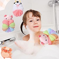 Nuenen 2 Pcs Bath Loofahs Kids Toddler Body Loofahs Cute Cartoon Kids Loofah Kid Bath Sponges Loofah Bath Pouf Body Scrubber Mes