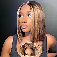 Ombre Highlight Bob Wig Human Hair Glueless Wear And Go Short Bob Closure Wigs For Black Women 180 Density 427 Honey Blonde 4X