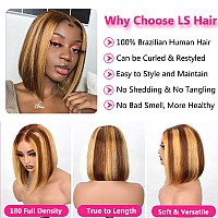 Ombre Highlight Bob Wig Human Hair Glueless Wear And Go Short Bob Closure Wigs For Black Women 180 Density 427 Honey Blonde 4X