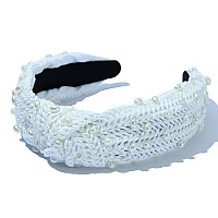 Fedans Rattan Headband For Women Pearl White Straw Headbands Fashion Weave Spring Headband Summer Hair Accessories