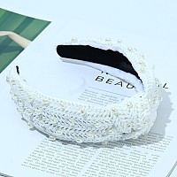 Fedans Rattan Headband For Women Pearl White Straw Headbands Fashion Weave Spring Headband Summer Hair Accessories