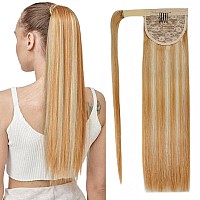 16 Inch Ponytail Extension Human Hair 75G 16613 Balayage Light Blonde To Bleach Blonde 100 Remy Human Hair Ponytail Long Stra