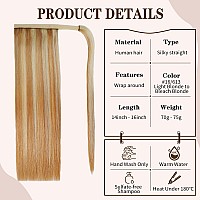 16 Inch Ponytail Extension Human Hair 75G 16613 Balayage Light Blonde To Bleach Blonde 100 Remy Human Hair Ponytail Long Stra