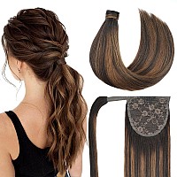 14 Inch Ponytail Extension Human Hair 70G 262 Balayage Dark Brown To Chestnut Brown 100 Remy Human Hair Ponytail Long Straig