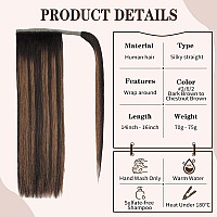 14 Inch Ponytail Extension Human Hair 70G 262 Balayage Dark Brown To Chestnut Brown 100 Remy Human Hair Ponytail Long Straig