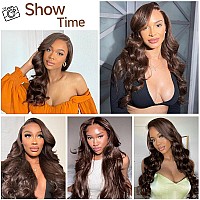 28 Inch Chocolate Brown Lace Front Wig 13X4 Hd Body Wave Brown Lace Front Wigs Human Hair Pre Plucked With Baby Hair Brown Wig H