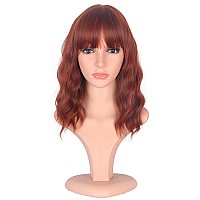 Symeiw Red Wavy Bob Wig With Bangs Short Wavy Red Color Wigs For Women Bob Style Synthetic Heat Resistant Bob Wigs