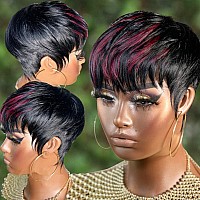 Pangdonglai Short Layered Pixie Wigs Human Hair Wigs Pixie Cut Wigs For Black Women Brazilian Virgin Human Hair Wigs For Women 1