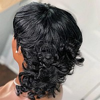 Pangdonglai 10A Mullet Wigs For Black Women Mullet Pixie Cut Wigs For Women Mullet Curly Human Hair Wigs Natural Black Color Glu