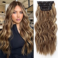 Kookastyle Clip In Synthetic Hair Extensions Long Wavy 4Pcs Honey Blonde Mixed Light Fiber Double Weft Natural Hair Extensions 2