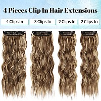 Kookastyle Clip In Synthetic Hair Extensions Long Wavy 4Pcs Honey Blonde Mixed Light Fiber Double Weft Natural Hair Extensions 2