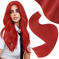 Easyouth Red Tape In Hair Extensions Human Hair Tape In Extensions Real Human Hair Red Tape Ins Human Hair Extensions Colored Fo