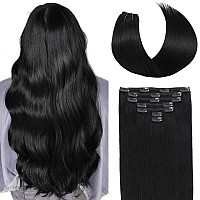 Befana Clip In Hair Extensions Real Human Hair22Inch 90G 7 Pcs 1 Jet Black Human Hair Extensions Clip Instraight Silky Hair E