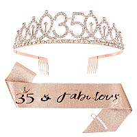 Cieher 35Th Birthday Crown 35Th Birthday Sash Pearl Pin Set 35 Fabulous Birthday Sash 35 Birthday Tiara 35Th Birthday D