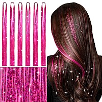 Wennalife Hair Tinsel For Girls Rose Red Fairy Hair Tinsel Kit 1200 Strands 6Pcs 48 Inch Heat Resistant Glitter Tinsel Hair Ext