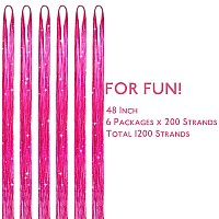 Wennalife Hair Tinsel For Girls Rose Red Fairy Hair Tinsel Kit 1200 Strands 6Pcs 48 Inch Heat Resistant Glitter Tinsel Hair Ext