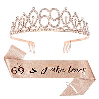 Cieher 69Th Birthday Crown 69Th Birthday Sash Pearl Pin Set 69 Fabulous Birthday Sash 69 Birthday Tiara 69Th Birthday D