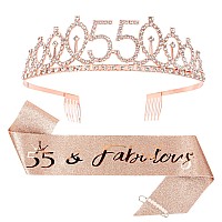 Cieher 55Th Birthday Crown 55Th Birthday Sash Pearl Pin Set55 Fabulous Birthday Sash 55 Birthday Tiara 55Th Birthday De