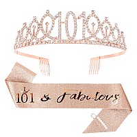 Cieher 101Th Birthday Crown 101Th Birthday Sash Pearl Pin Set 101 Fabulous Birthday Sash 101 Birthday Tiara 101Th Birth