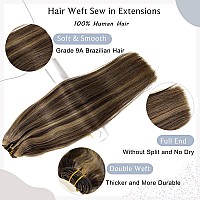 Sew In Hair Extensions Real Human Hair 24 Inch 120G Hand Tied Weft Hair Extensions Human Hair Weave Bundles Ombre Brown Fading