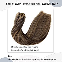 Sew In Hair Extensions Real Human Hair 24 Inch 120G Hand Tied Weft Hair Extensions Human Hair Weave Bundles Ombre Brown Fading