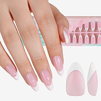 Misssix French Gel Nail Tips 150Pcs French Tip Press On Nails Medium Almond Pink No Need To File Tips Prelasting Fake Nails