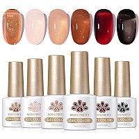 Born Pretty Jelly Gel Nail Polish Set Fall Winter Jelly Brown Burgundy Black Gel Polish Sheer Milky Jelly Nude Transparent Gel P