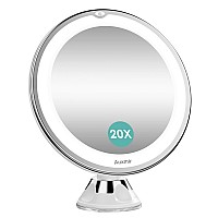 Auxmir Upgraded 20X Magnifying Lighted Makeup Mirror With 2Level Brightness Vanity Mirror With Power Suction Cup 360 Swivel