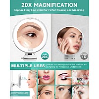 Auxmir Upgraded 20X Magnifying Lighted Makeup Mirror With 2Level Brightness Vanity Mirror With Power Suction Cup 360 Swivel