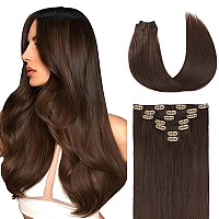 Befana Clip In Hair Extensions Real Human Hair 22 Inch 90G 7 Pcs 4 Medium Brown Human Hair Extensions Clip In Straight Sil