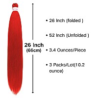 Gozill Red Kanekalon Braiding Hair Pre Stretched 26 Inch Hypoallergenic Synthetic Braiding Hair For Knotless Box Braids 26Inch