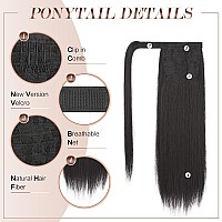 Feshfen Straight Ponytail Extension 18 Inch Natural Long Ponytails Wrap Around Clip In Pony Tail Hair Piece Synthetic Hairpieces