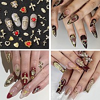 Nail Charms Tembelle Ltd 64Pcs Gold Nail Charms Set With Gold Nail Gems Gold Rose Hearts Gold Cross Nail Charms And Virgin