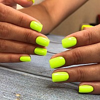 Neon Green Press On Nails Short Square Natural Short Gel Nails Glue On Acrylic Nails Press Ons Featured Protective Coat Thick R